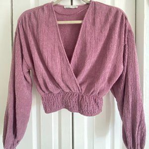 Purple Long Sleeve Texturize Crop Top